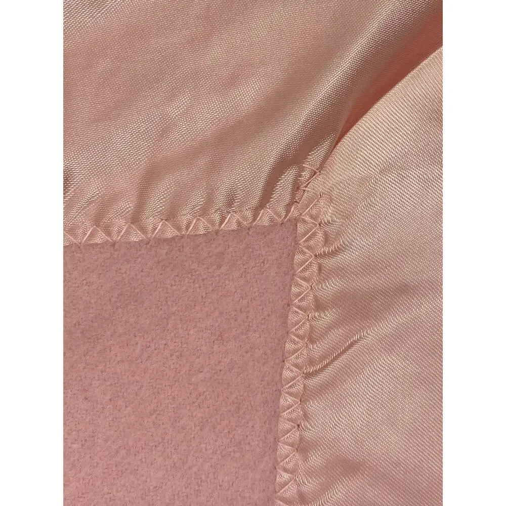NORTH STAR Blanket Wool Satin Boarder Trim Lap Throw Pink Baby VTG 57